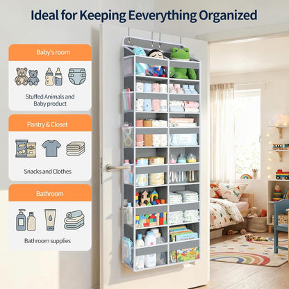Yecaye Over The Door Organizer, 5 Tier Extra Large Behind Door Storage of 10 Compartments, 80lbs Heavy Duty Door Organizer Hanging with Clear Window for Closet Bedroom Pantry Bathroom, Grey