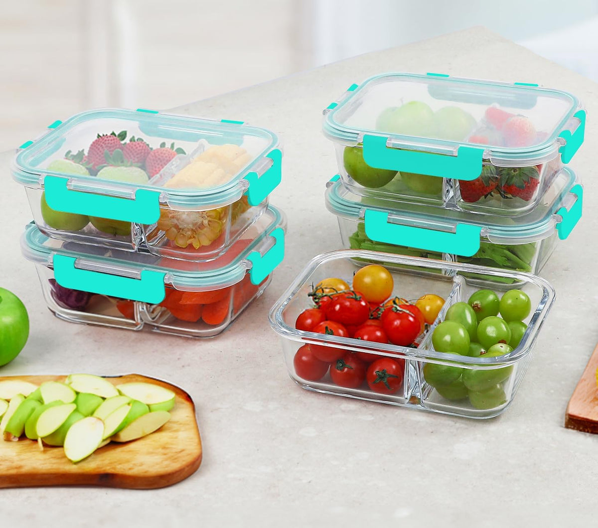M MCIRCO 10-Pack,30 Oz Glass Meal Prep Containers 2 Compartments Airtight Lunch Bento Boxes with Lids, Glass Food Storage Containers, Microwave, Oven, Freezer, Dishwasher