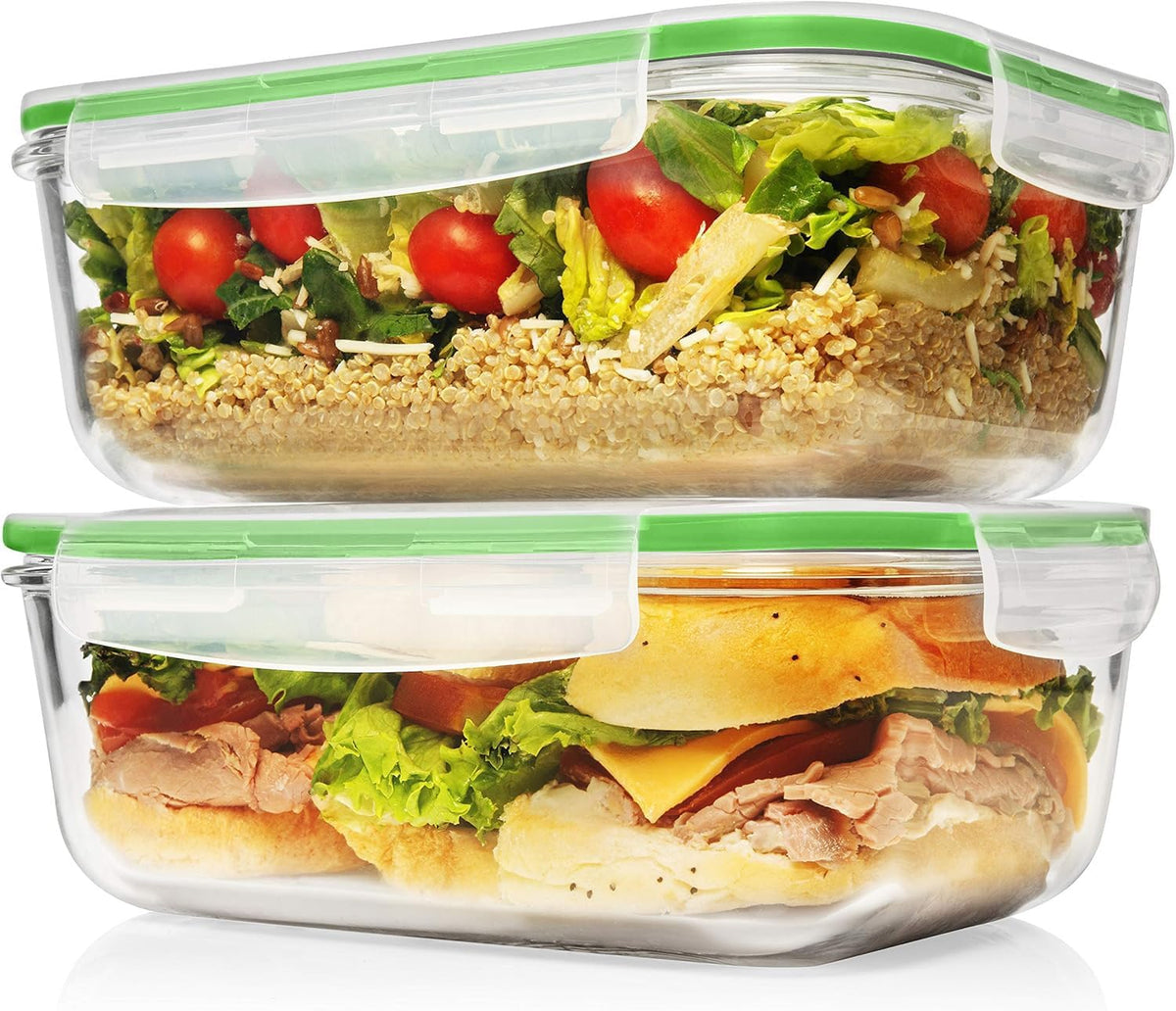 8 Cups/ 63 Oz 4 Piece (2 containers + 2 Lids) Large Glass Food Storage/ Baking Containers with Locking Lids . Ideal for Storing food, vegetables or fruits. BPA Free & Leak Proof -Microwave, Oven Safe