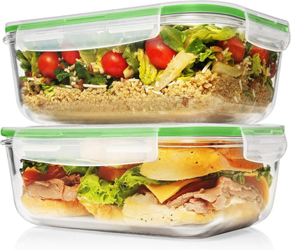 8 Cups/ 63 Oz 4 Piece (2 containers + 2 Lids) Large Glass Food Storage/ Baking Containers with Locking Lids . Ideal for Storing food, vegetables or fruits. BPA Free & Leak Proof -Microwave, Oven Safe
