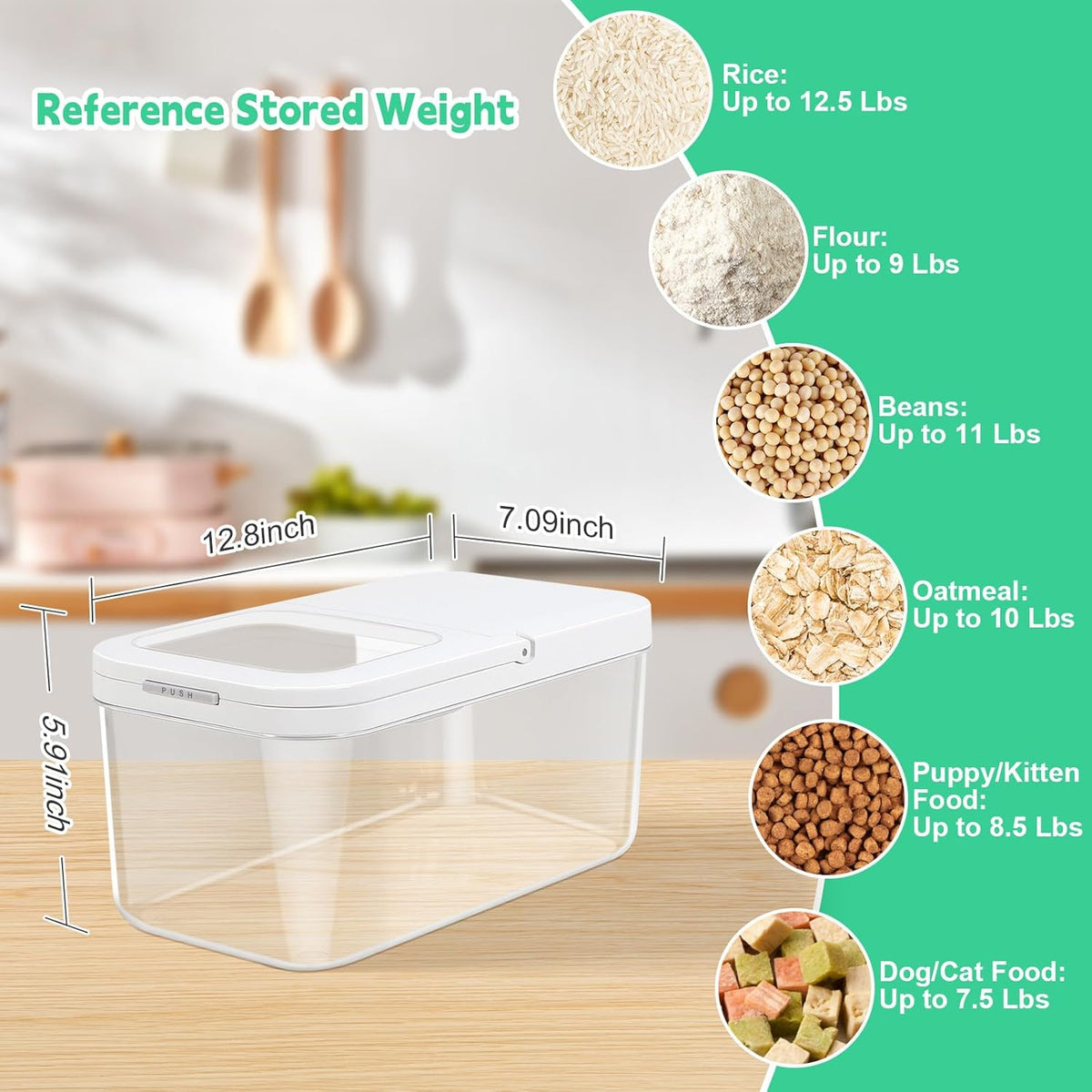 TBMax Rice Flour Storage Container with Automatic Flip-up Lid 25 Lbs | 12.68 Qt, Tall and Narrow Food Storage Flour Bin for Kitchen Pantry Organization, Pet Dog Cat Food Storage Container