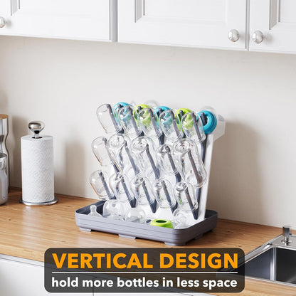 SpaceAid Baby Bottle Drying Rack with 20 Hooks, Space Saving Kitchen Bottles Rack Dryer, Vertical Baby Bottle Holder Organizer for Countertop Storage Accessories (White and Gray)