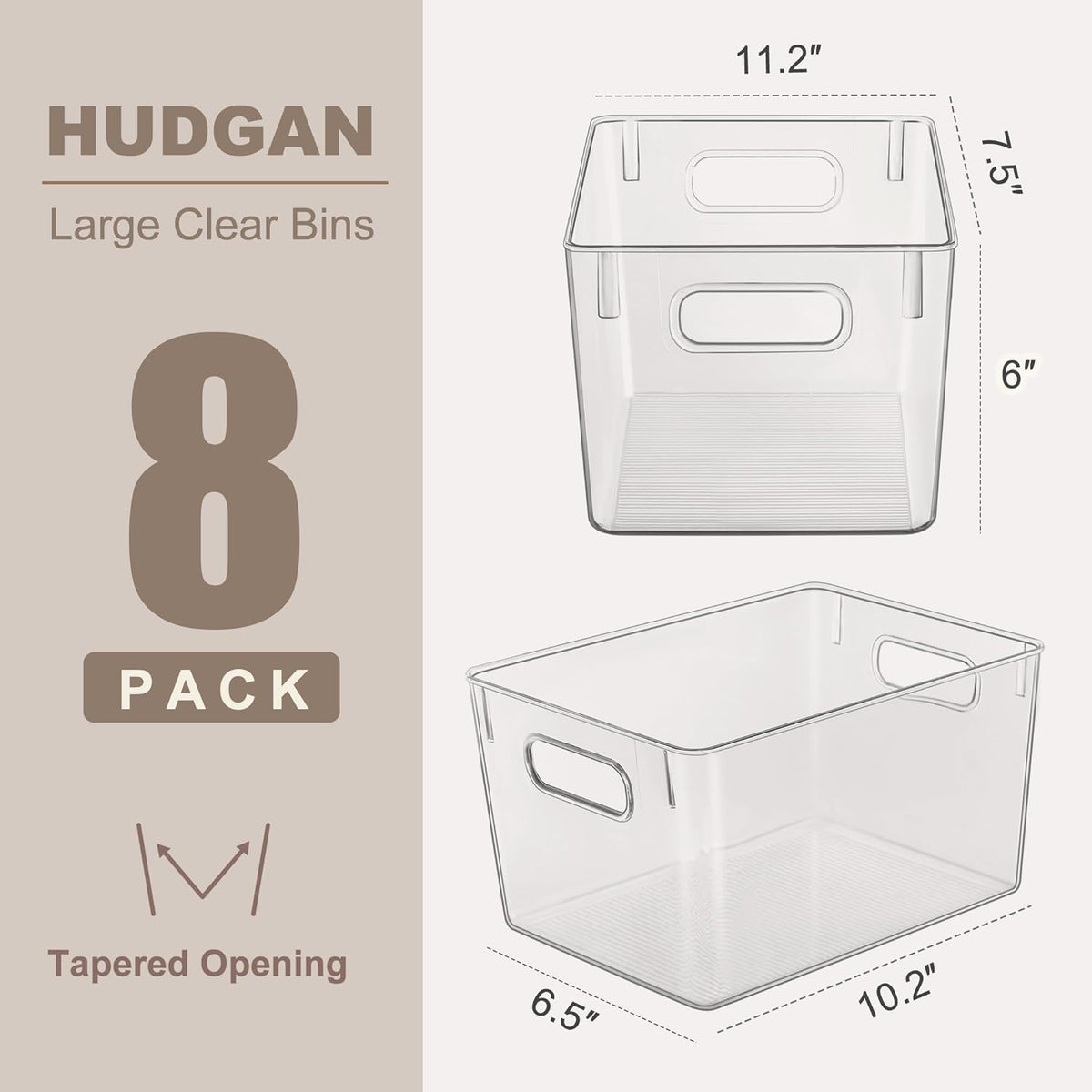 Hudgan Set of 8 Clear Plastic Storage Bins 4 Large and 4 Small Stackable Storage Containers for Pantry Organizers and Kitchen Storage, Cabinet, Freezer, Under Sink Organization