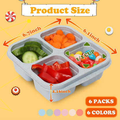Snack Containers, 4 Compartment Snack Box Containers Bento Box, Reusable Meal Prep Lunch Containers for Adults Kids Toddler, Divided Food Containers for Travel Work School