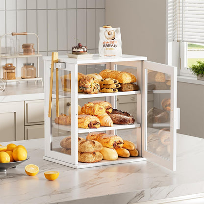 WOWLIVE Black Bread Box for Kitchen Countertop, Large 3 Layers Bread Storage Container for Homemade Bread with Window, Farmhouse Breadbox Organizer for Kitchen, Cabinet, Pantry (Black, Meduim)
