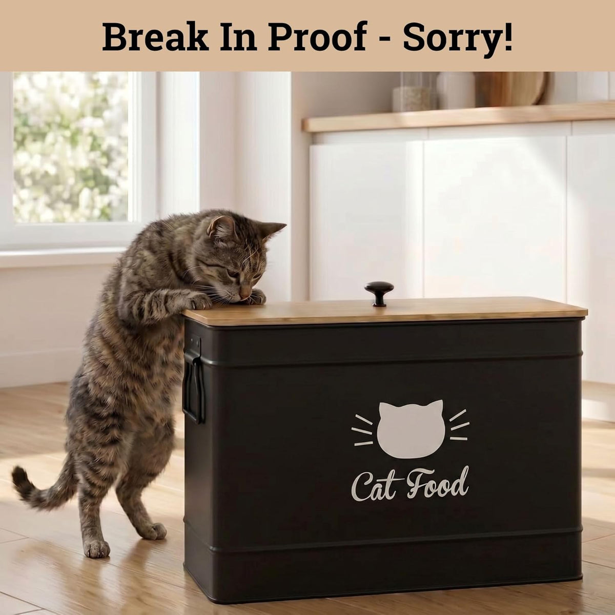 Cat Food Storage Container with Scoop - 15 lb (50 Cup) Capacity Metal Cat Food Container with Airtight Bamboo Lid & Metal Scoop - Airtight Pet Food Storage Containers - 15 lb Treats & Kibble Container