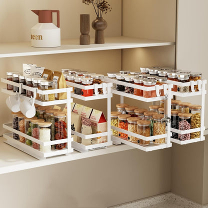 Magheo Pull Out Spice Rack Organizer for Cabinet, Metal Seasoning Organizer Slide Out Spice Storage Shelf No Assembly Vertical Spice Rack Pullout for Kitchen & Bahthroom No Drill(2 Tier,Black)