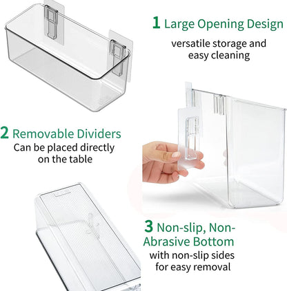 vacane Plastic Adhesive Mount Over Cabinet Door Organizer, Wall Organization Container Makeup Organizer Hanging Basket Bins for Kitchen, Pantry, Craft Room, Office, Space Saving Holder