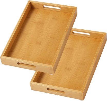 Tray for Oil Bottles Kitchen Counter – Bamboo Organizer with Handles, Waterproof Coating & Non-Slip Feet, 13×8 Inch Condiment Holder for Spices, Sauces & Seasoning Jars
