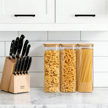1Qt Airtight Glass Canisters with Bamboo Lid, Square Pantry Storage Containers for Coffee, Cookie, Candy, Snack, Nuts, Dry Goods - Kitchen & Pantry Organizers and Storage Containers