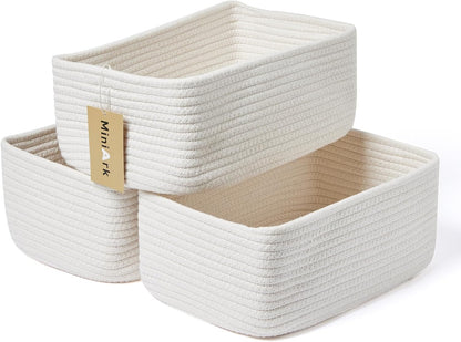 MiniArk Small Storage Baskets for Organizing | Closet Organizer Bins | Shelf Toy Basket | Woven Rope Baskets | Cube Decorative Box | Shallow Basket | L11.5xW7.5xH4.7| Brown