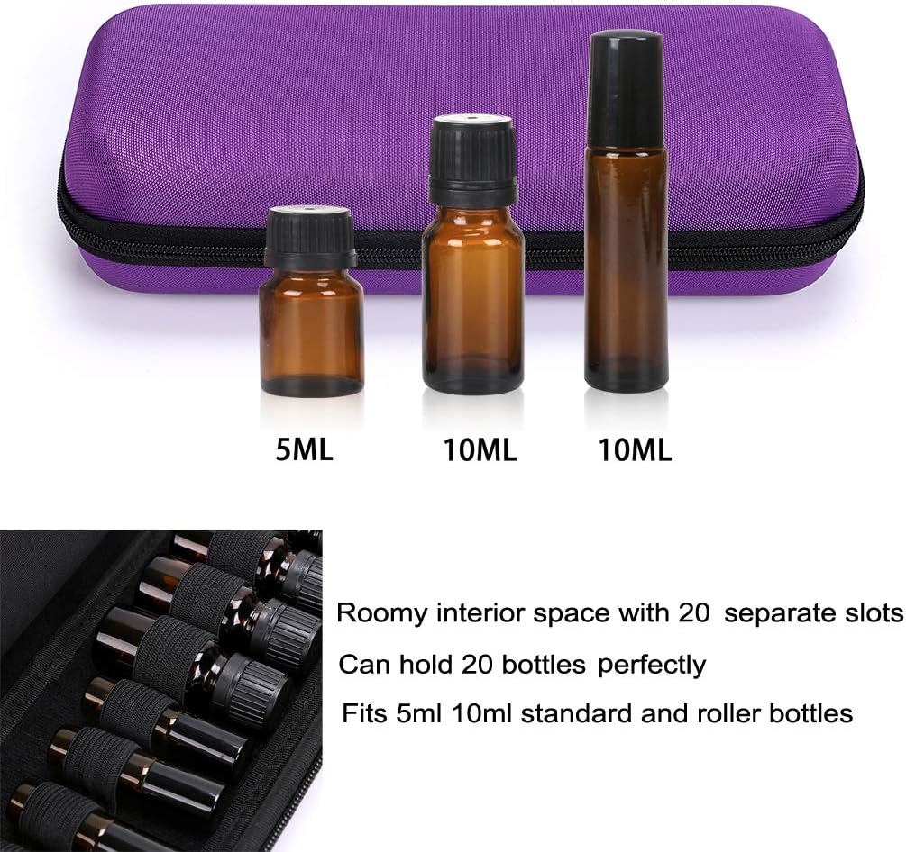 Hipiwe EVA Essential Oils Carrying Case Organizer for 20 Bottles 5ml 10ml Standard and Rollers Bottles Portable Hard Shell Essential Oils Travel Bag Holder for Essential Oils Bottle Storage (Black)