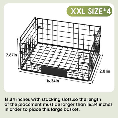 JKsmart 4 Pack XXL Stackable Wire Baskets with Handles for Pantry Storage and Organization,Fruit and Vegetable Basket with Name Plates,Metal Storage Bins for Snack Can Fruit Veggies