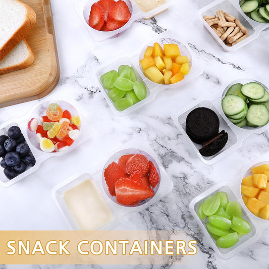 Reusable Snack Containers With Lids, Double Compartment Snack Pack Containers, Portion Control, Meal Prep, Ideal For On-The-Go Mini Sauce Boxes & Lunchable Snack Packs For Kids
