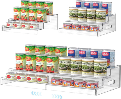 Yecuip Expandable Can Rack Organizer for Pantry, 3-Tier Adjustable Can Storage Holder, Holds Up to 24 Cans, Acrylic Canned Food Organizer for Pantry, Cabinet, Countertop, Kitchen
