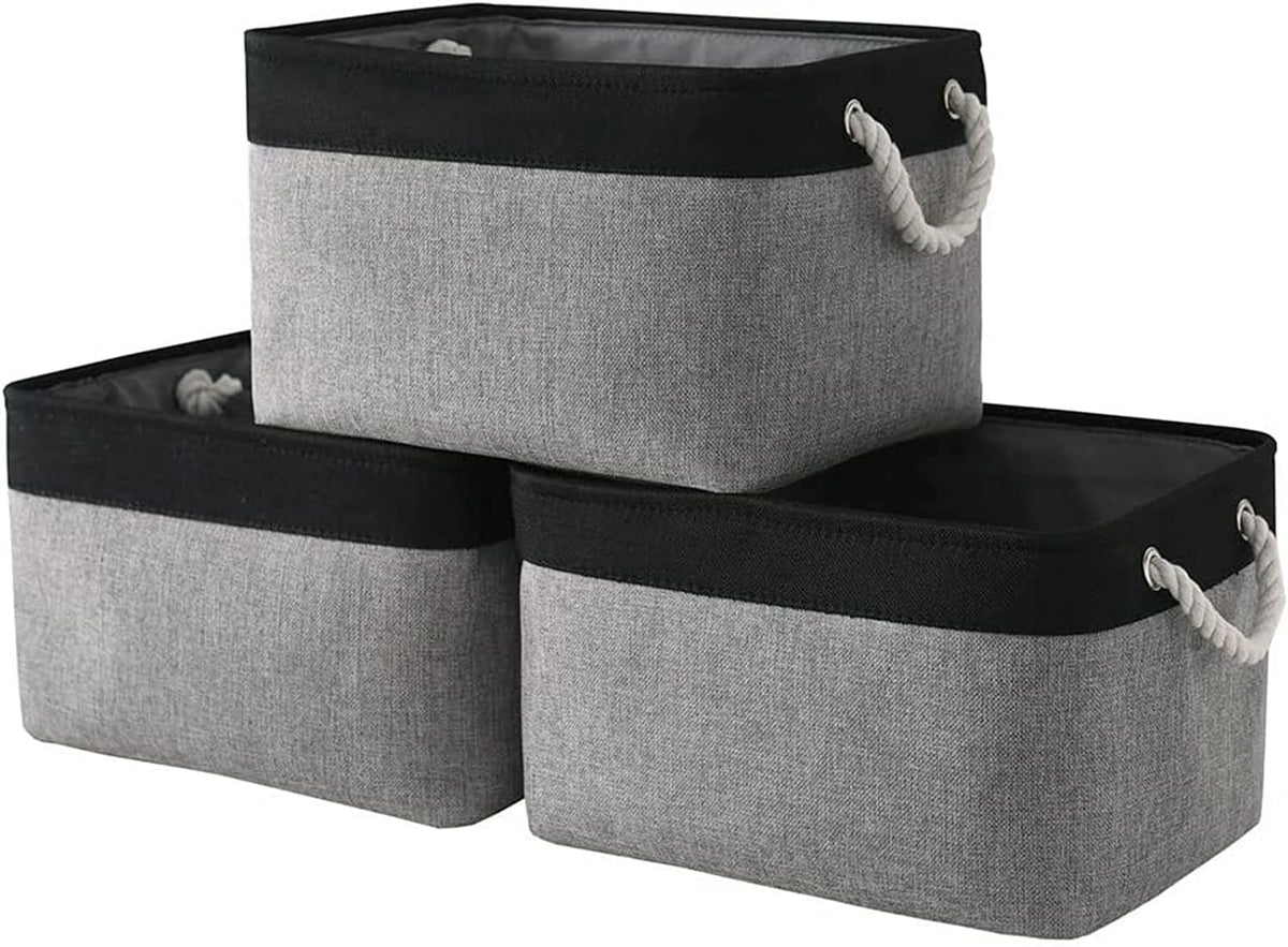 Fabric Storage Bins 12x8x5 inch [6-Pack] with Rope Handles - Decorative Baskets for Organizing