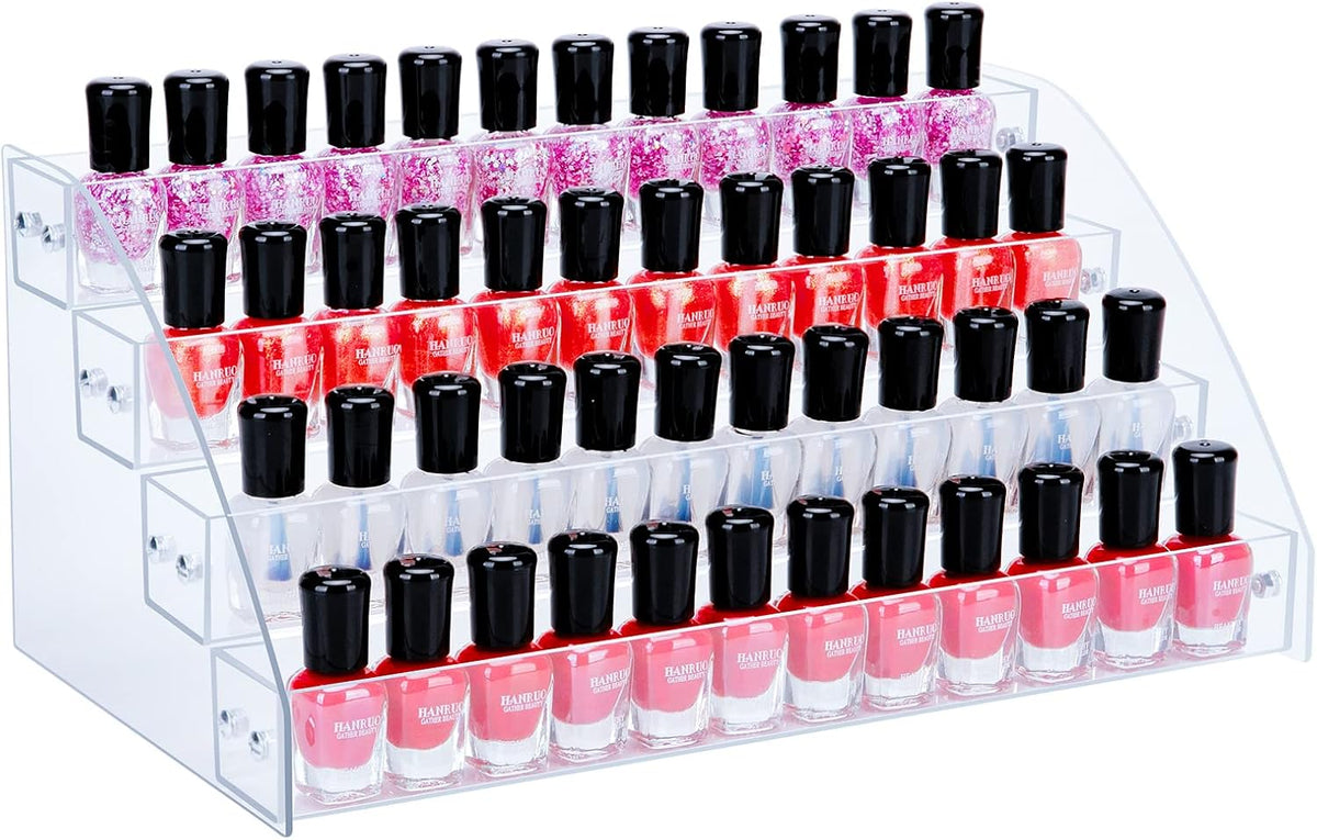 KINGROW Nail Polish Organizer Holder Rack 6 Layers Acrylic Display Shelf For Eyeglasses Essential Oils Ink Storage Holds Up to 96 Bottles (Fit 1-2oz Bottles)