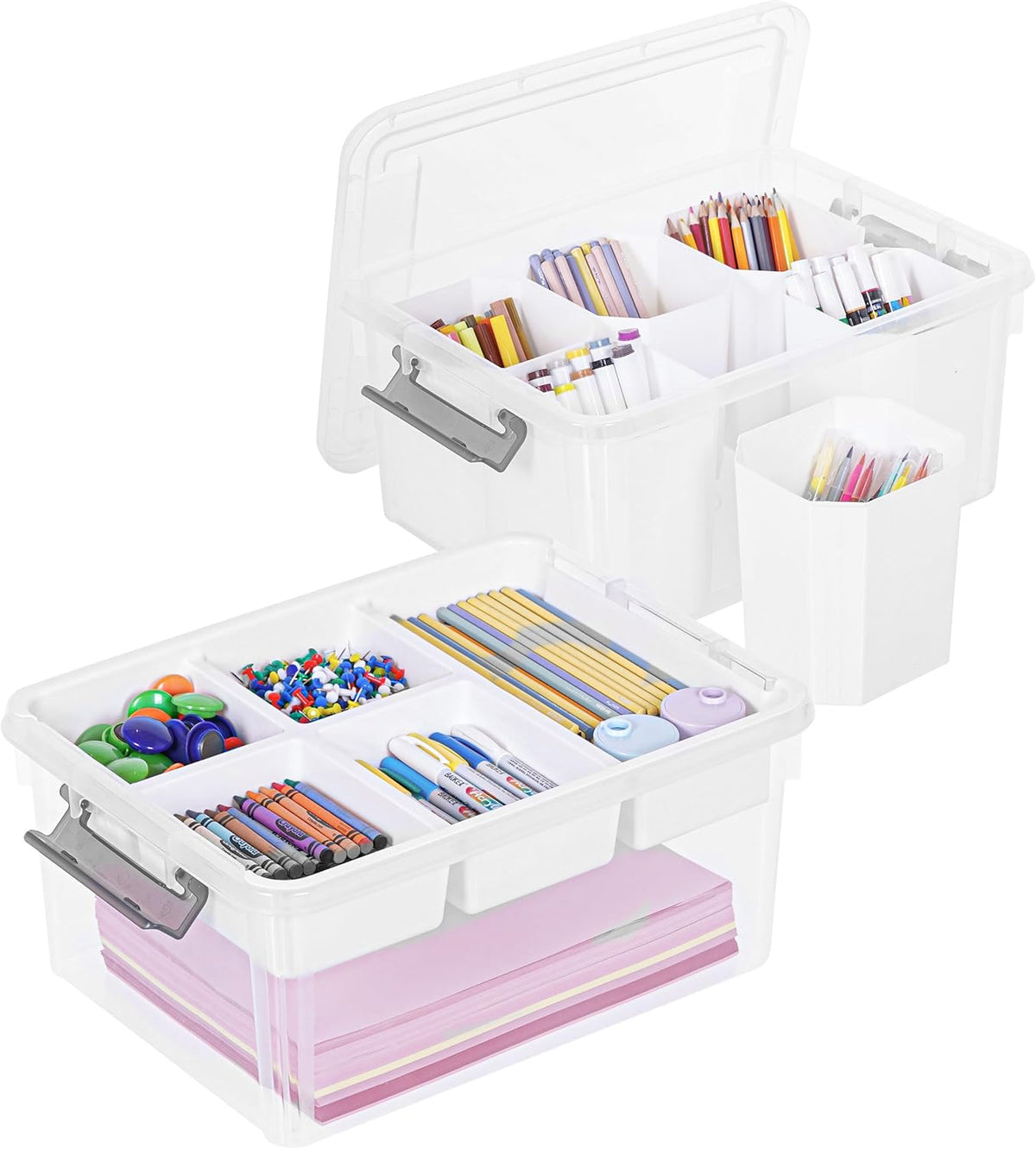 Citylife 17 QT Plastic Storage Box with Removable Tray Craft Organizers and Storage Clear Storage Container for Organizing Bead, Tool, Sewing, Playdoh