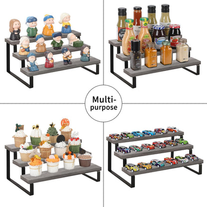 YINMIT Wooden Display Riser Stand, Tiered Perfume and Cologne Organizer Stand, 4 Tier Spice Rack Organizer, Rustic Display Shelf for Candles (4 Tier)