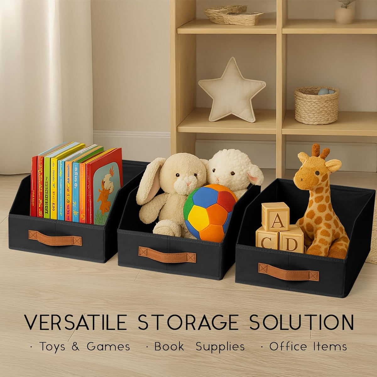 Homsorout Fabric Storage Bins for Organizing - Large Trapezoid Collapsible Storage Bins with Front Handle, Closet Organizers and Storage for Bedroom, Home Shelves, Small Spaces, Beige