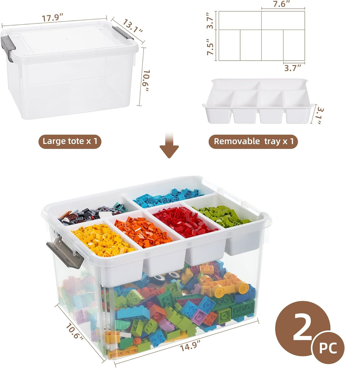 Citylife 17 QT Plastic Storage Box with Removable Tray Craft Organizers and Storage Clear Storage Container for Organizing Bead, Tool, Sewing, Playdoh