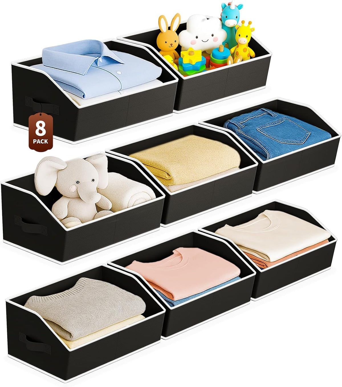 Homsorout Large Closet Organizers and Storage Bins - Trapezoid Storage Baskets for Shelves, Foldable Fabric Baskets with Handles Ideal for Closet, Basket, Wardrobe and Shelf Storage, Beige