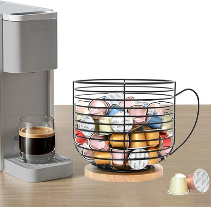 BYTEAIDREX Coffee Pod Holders for Counter - K Cup Holders for Counter - Coffee Pods Storage Organizer - Bar Accessories - Large Capacity Black Wire Kup Storage with Wooden Base.