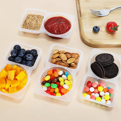 Reusable Snack Containers With Lids, Double Compartment Snack Pack Containers, Portion Control, Meal Prep, Ideal For On-The-Go Mini Sauce Boxes & Lunchable Snack Packs For Kids