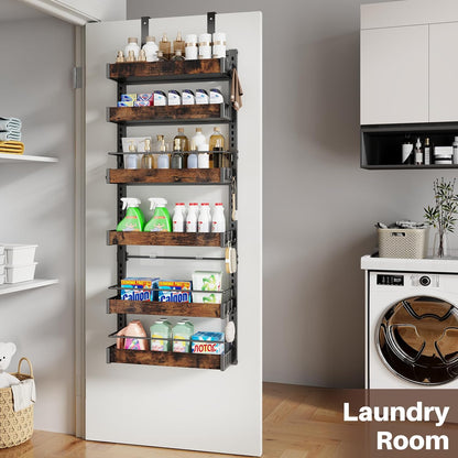 8 Tier Over The Door Pantry Organizer, 2 IN 1 Wall Mount or Metal Hanging Spice Rack for Pantry Organizers and Storage, Seasoning Shelves，Adjustable Basket with Hooks for Kitchen Cabinet and Closet