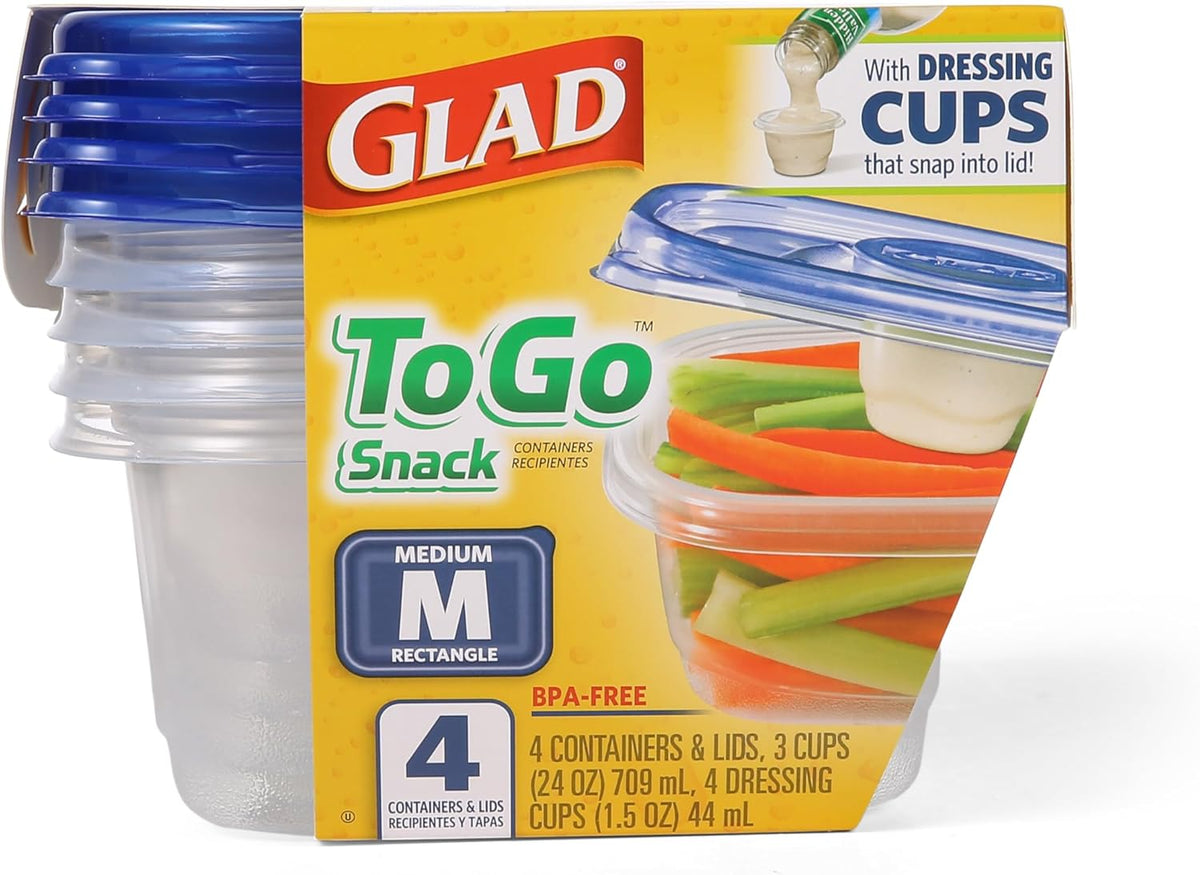 Glad GladWare XL Square Food Storage Containers with Lock Tight Lids, BPA-Free Family Size Plastic Containers for Leftovers, Meal Prep, and Freezer Storage, Dishwasher Safe, 104 Oz