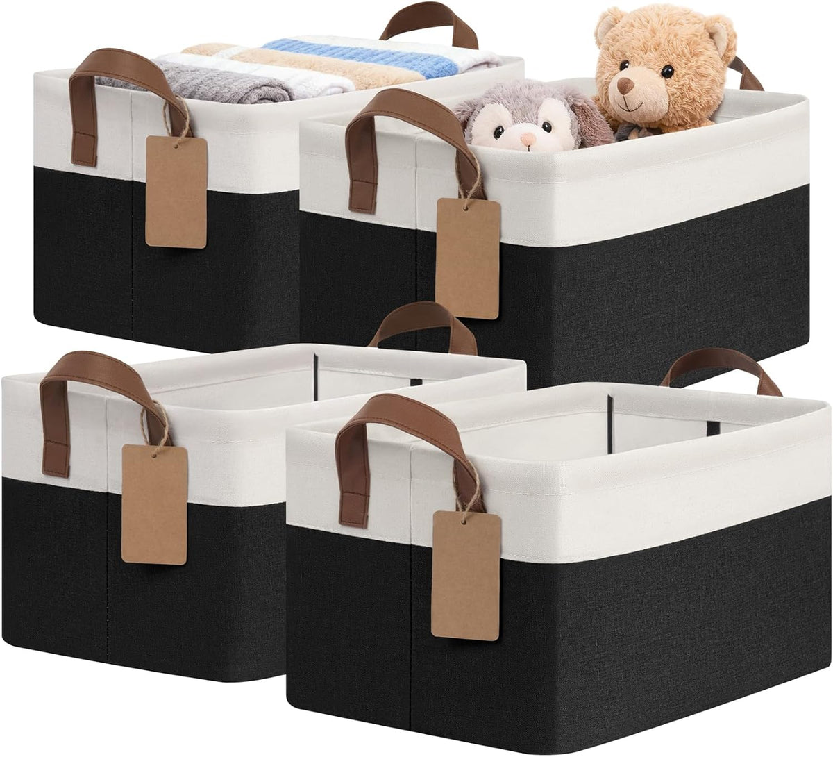 CHICVITA 4 Pack Large Storage Baskets for Shelves, Collapsible Closet Organizer Bins with Metal Frame, Fabric Storage Bins for Clothes Towels Organization, 16.8" x 11" x 9.8", Beige