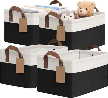 CHICVITA 4 Pack Large Storage Baskets for Shelves, Collapsible Closet Organizer Bins with Metal Frame, Fabric Storage Bins for Clothes Towels Organization, 16.8" x 11" x 9.8", Beige