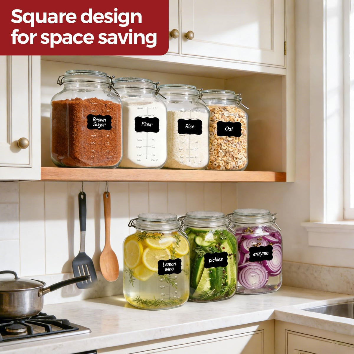 34oz 6 Pack Glass Jars with Airtight Lids - Round Food Storage Canisters for Pantry Organization, Ideal for Sugar, Cookies, Candy, Coffee, Nuts & Dry Goods | Thick Glass,BPA-Free