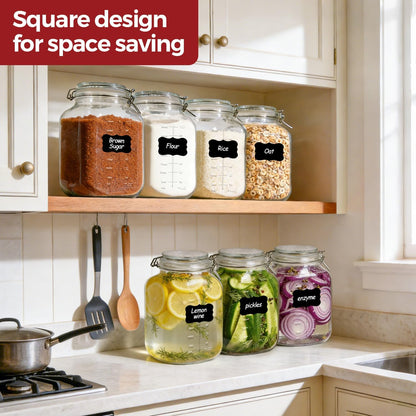 34oz 6 Pack Glass Jars with Airtight Lids - Round Food Storage Canisters for Pantry Organization, Ideal for Sugar, Cookies, Candy, Coffee, Nuts & Dry Goods | Thick Glass,BPA-Free