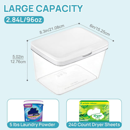 Vtopmart 4 Pack Laundry Pods Container and Dryer Sheet Holder, Detergent Powder Container with Lids &Labels & Scoop for Laundry Room Organization, Laundry Storage for Powder, Pods, Scent Booster Beads
