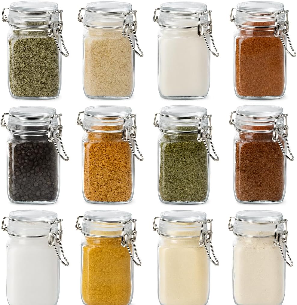 17oz Airtight Glass Jars, 6 Pack Clamp Lid Canisters, Small Food Storage Containers for Spices, Nuts, Snacks, Canning Jar for Jams & Pickling, Pantry Organization