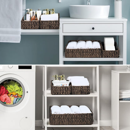 Rattan Storage Baskets, Handwoven Wicker Storage Bins with Built-in Handles, Storage Container Baskets for Shelves, Bedroom, Bathroom, Laundry Room or Kitchen(Natural)