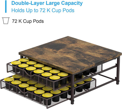 Coffee Pod Holder For Counter, Coffee Pod Drawer for K Cup Storage Drawer Holder, 72 Capacity Pods Storage Organizer Cups Capsule with Sliding Baskets for Coffee Station, Black