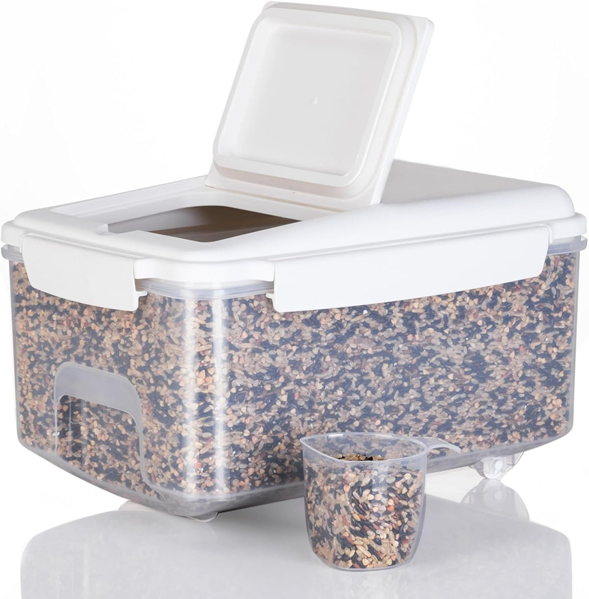 LivLab Mker Rice Storage Container -10Lbs/1.3Gal/6KG Rice Container Airtight Grain Dispenser Kitchen Pantry Organizer with Measuring Cup, BPA-Free, Clear Design for Dry Food