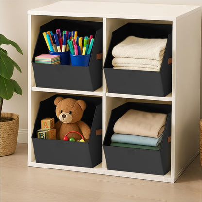 Homsorout Fabric Closet Storage Cubes - Square Storage Bins with Dual Handles for Clothes, Towels, Toys, Cube Storage Organizers for Bedroom, Nursery, Shelves, Closet, Small Spaces, Beige
