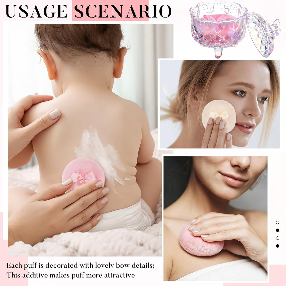 Tioncy 3 Pcs Large Body Powder Puff and Container Valentine's Day gift Powder Container with Puff Crystal Case Soft Washable Reusable Velour Face Body Glitter Wet Dry Makeup (Classic,Clear)