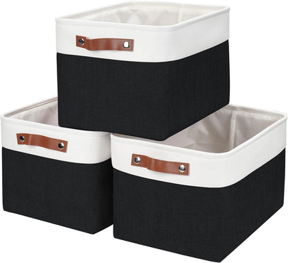 Bagnizer Large Fabric Storage Baskets | 50L Storage Bins, Decorative Linen Closet Baskets with Handles for Organizing, Shelf, Toys, Clothes, Home, Office, Nursery, 17x12x15Inches (Grey&White)
