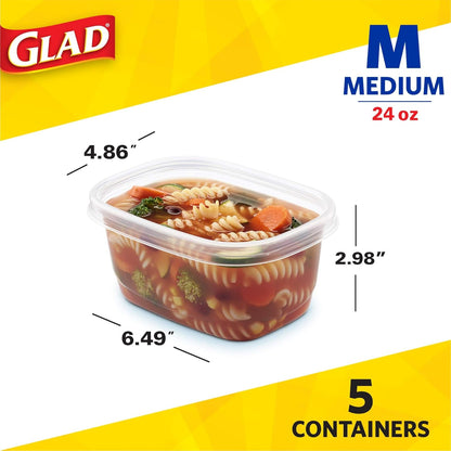 Glad GladWare XL Square Food Storage Containers with Lock Tight Lids, BPA-Free Family Size Plastic Containers for Leftovers, Meal Prep, and Freezer Storage, Dishwasher Safe, 104 Oz