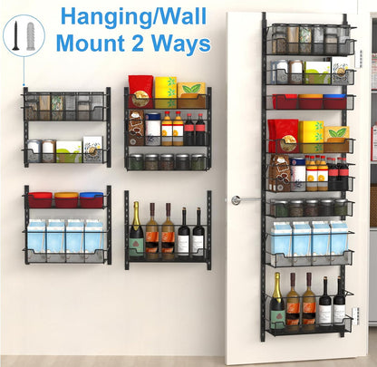 VyGrow 12.3" W Narrow Over the Door Pantry Organizer, 6-Tier Over the Door Organizer with Adjustable Basket, Pantry Door Organization for Pantry Kitchen Storage Room Spice Rack, White