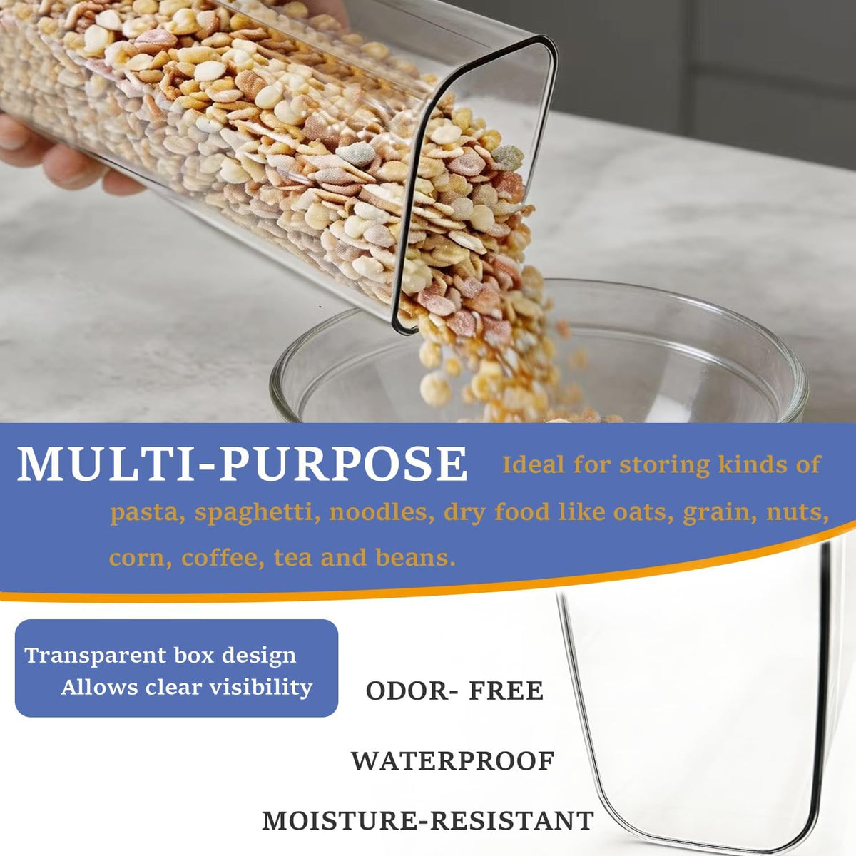 GIEHOUGRIO 2 Pack Clear Pasta Containers, 1.8L Airtight Food Storage Containers with Lids, Kitchen Storage Containers for Spaghetti, Flour, Sugar, Noodles (4.57" x 2.99" x 11.81")