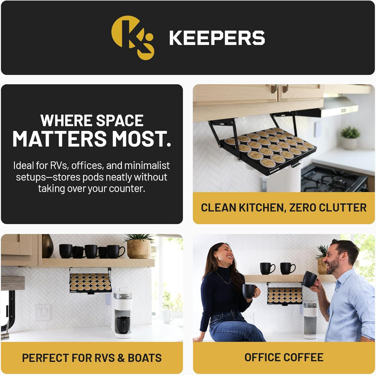 COFFEEKEEPERS KEEPERS Under Cabinet K Cup Holder with Swing-Down Access – Space-Saving Coffee Pod Holder and K Cup Organizer for 24 Pods – Steel Coffee Pod Organizer with Easy DIY Installation