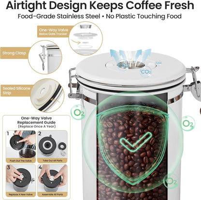 Veken Coffee Canister, 39OZ Large, Mothers Day Gifts For Women, Airtight Stainless Steel Food Storage Container for 2.2lbs Coffee Beans, Ground, Sugar, Tea, Flour, Cereal,Kitchen Bar Accessories,Cream