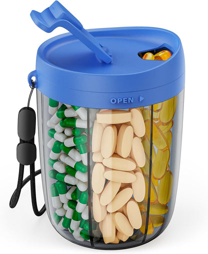 PULIV Large Pill Bottle Organizer for Holding 6 Various Vitamins without Filling Hassle, Supplement Organizer for Travel, Anti-Mixing Pill Box Case with Wide Opening for Easy Pill Retrieval, 20 Labels