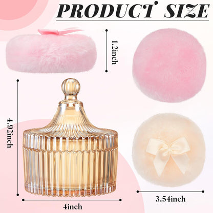 Tioncy 3 Pcs Large Body Powder Puff and Container Valentine's Day gift Powder Container with Puff Crystal Case Soft Washable Reusable Velour Face Body Glitter Wet Dry Makeup (Classic,Clear)