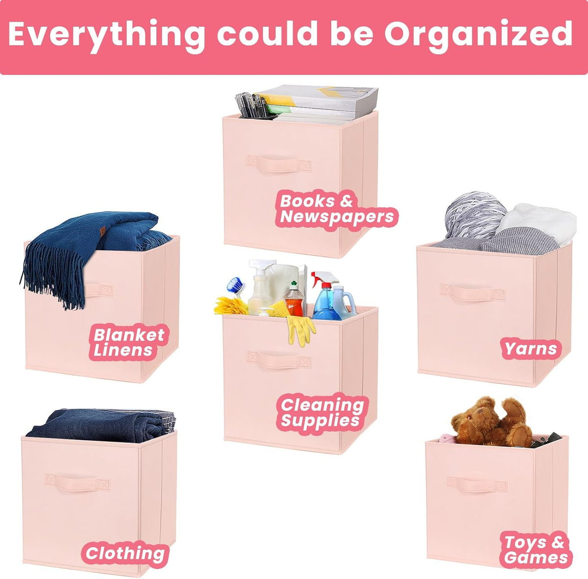 Criusia Large Storage Cubes, 13x13 Cube Storage Bins (Set of 10), Fabric Collapsible Storage Bins with Dual Handles, Foldable Cube Baskets for Shelf, Closet Organizers and Storage Box (Grey)